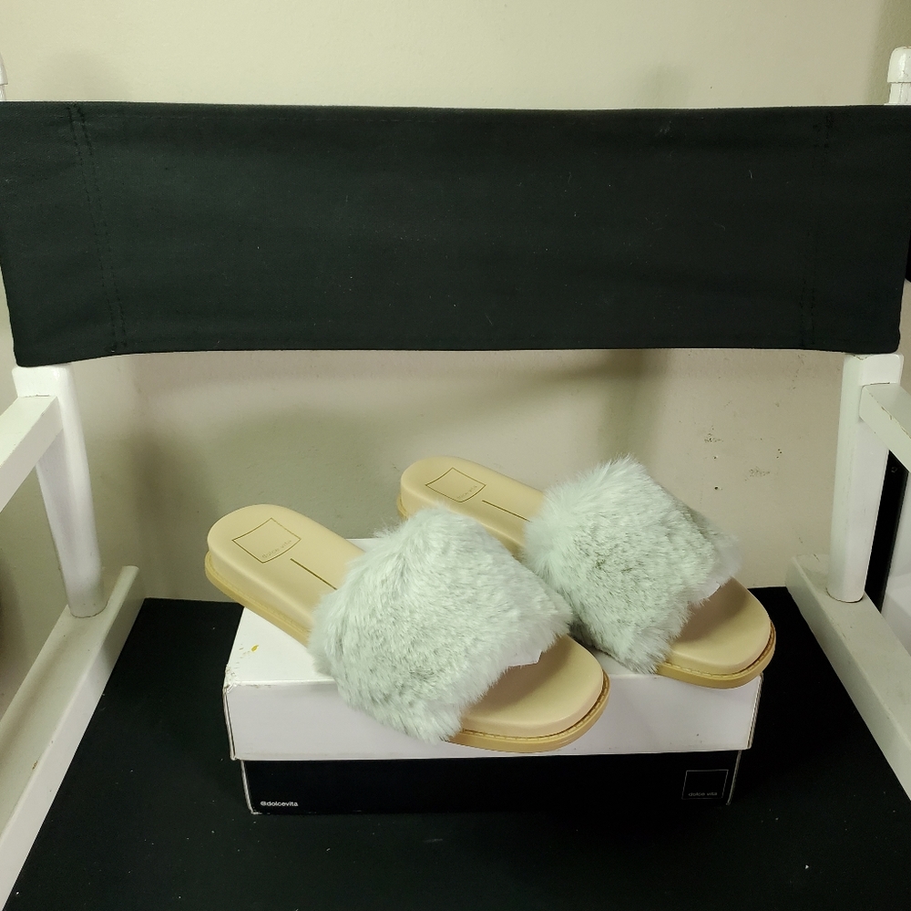 DOLCE VITA Gaia Slipper Size 10, Aqua Faux Fur